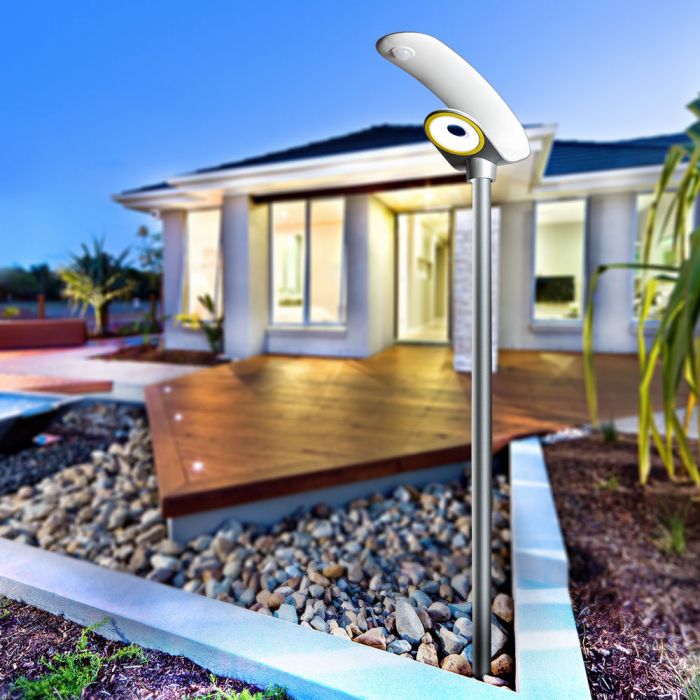 LED 2000Lm solārais dārza gaismeklis, IP65, sudraba, garantija 5 gadi, V-TAC, auksti balta gaisma 6400K