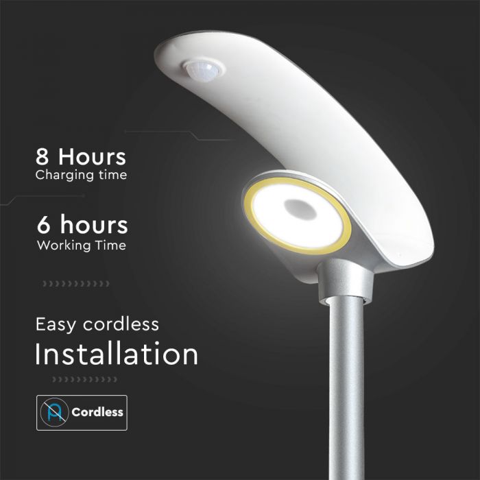LED 2000Lm päikesepaneeliga aiavalgusti, IP65, hõbedane, 5-aastane garantii, V-TAC, jaheda valge 6400K