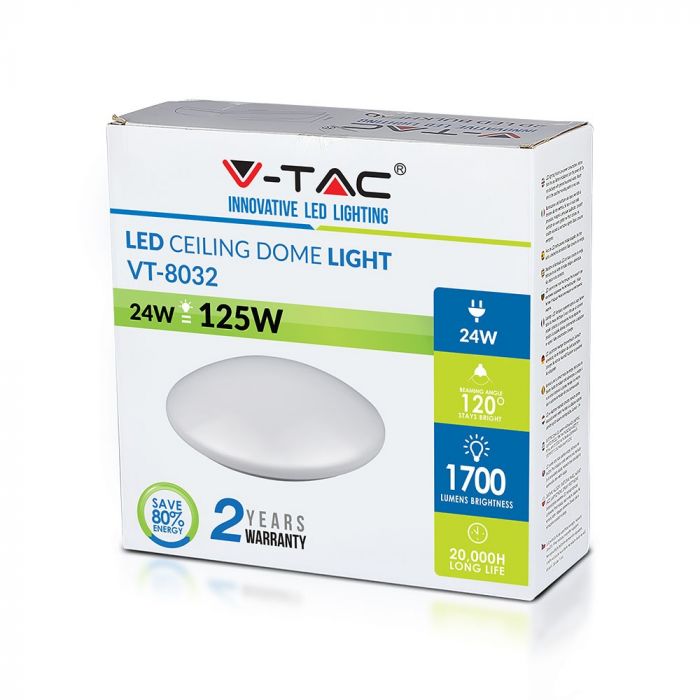 24W(1700Lm) LED plafons, IP20, apaļš, V-TAC, auksti balta gaisma 6500K