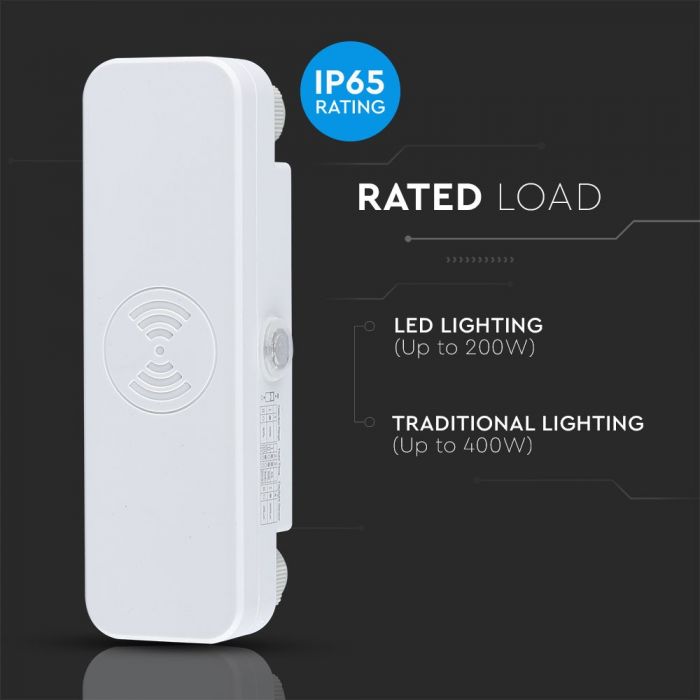 LED 200W Microwave motion sensor, IP65, Max 200W, 180°/360°, white, V-TAC