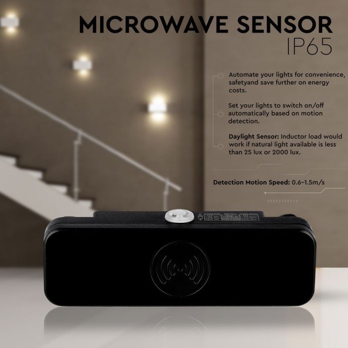 LED 200W Mikroviļņu kustības sensors, IP65, melns (līdz 200W) V-TAC