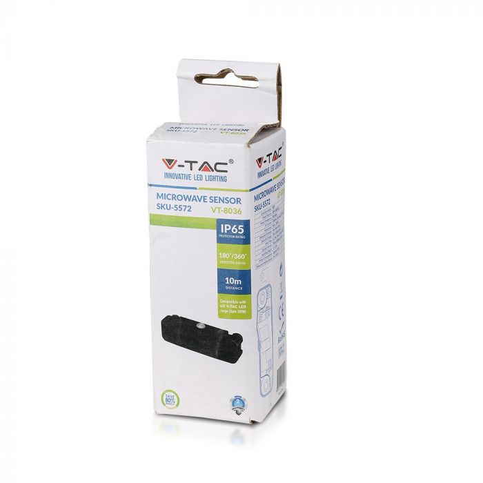 LED 200W Mikroviļņu kustības sensors, IP65, melns (līdz 200W) V-TAC