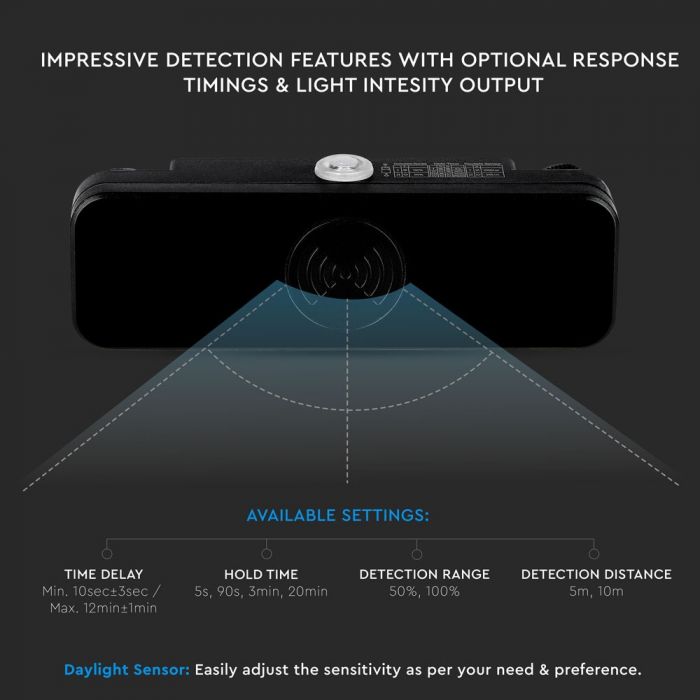 LED 200W Microwave motion sensor, IP65, black (up to 200W) V-TAC
