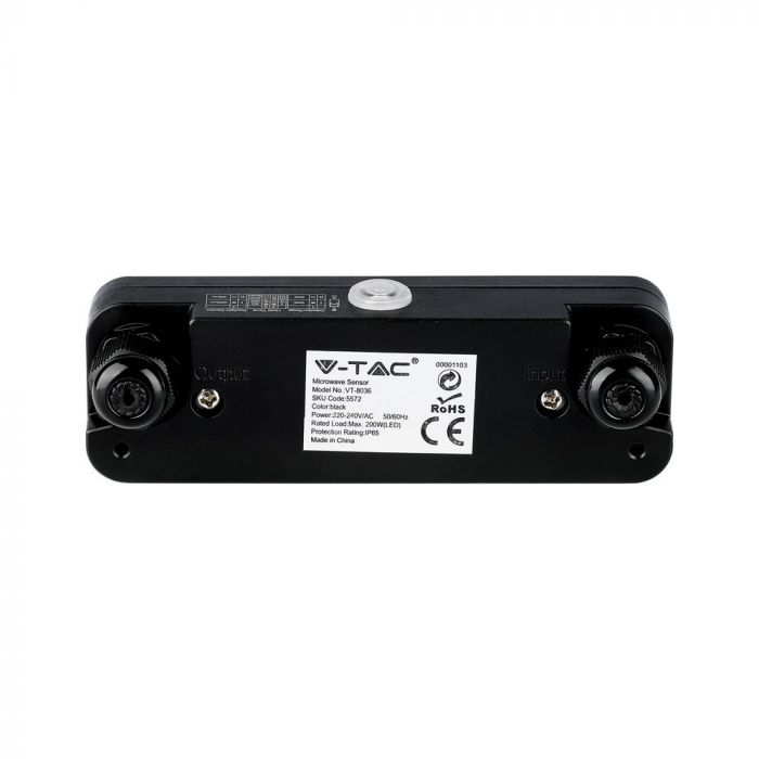 LED 200W Mikroviļņu kustības sensors, IP65, melns (līdz 200W) V-TAC