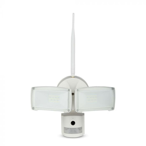 18W (600Lm) LED Wi-Fi Spotlight valvekaameraga, liikumisanduriga, V-TAC, valge korpus, jaheda valge valgus 6000K