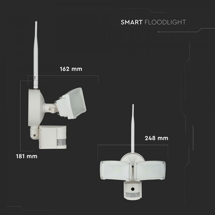 18W(600Lm) LED Wi-Fi Spotlight med övervakningskamera, rörelsesensor, V-TAC, vitt hölje, kallvitt ljus 6000K
