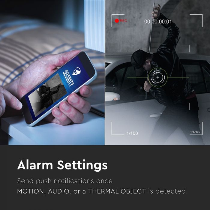 18W(600Lm) LED Wi-Fi Spotlight med övervakningskamera, rörelsesensor, V-TAC, vitt hölje, kallvitt ljus 6000K