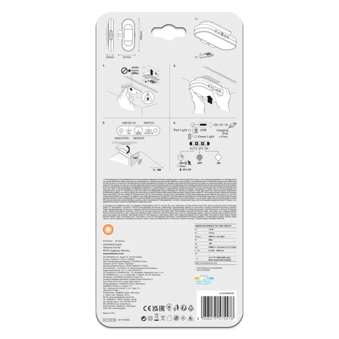 1.9W(115Lm) 60Lm/W 5V 1000mA LEDVANCE Светодиодный ночник, IP20, 186x40x81mm, нейтральный белый 4000K