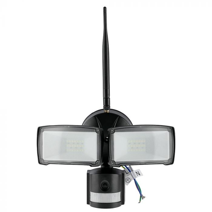 18W(600Lm) LED Wi-Fi прожектор с камерой наблюдения, V-TAC, с датчиком движения и освещенности, черный корпус, холодный белый свет 6000K