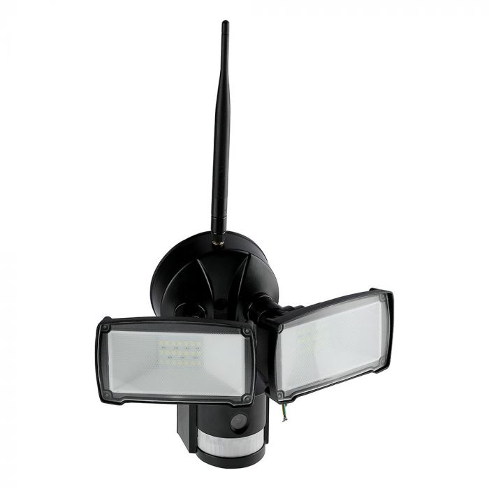 18W(600Lm) LED Wi-Fi Prožektors ar novērošanas kameru, V-TAC, ar kustības un gaismas sensoru, melns korpuss, auksti balta gaisma 6000K