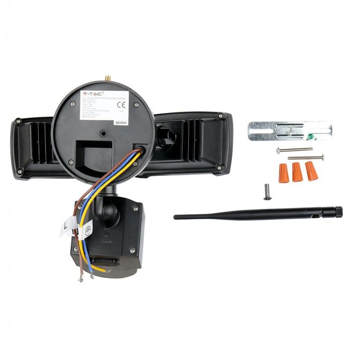 18W(600Lm) LED Wi-Fi прожектор с камерой наблюдения, V-TAC, с датчиком движения и освещенности, черный корпус, холодный белый свет 6000K