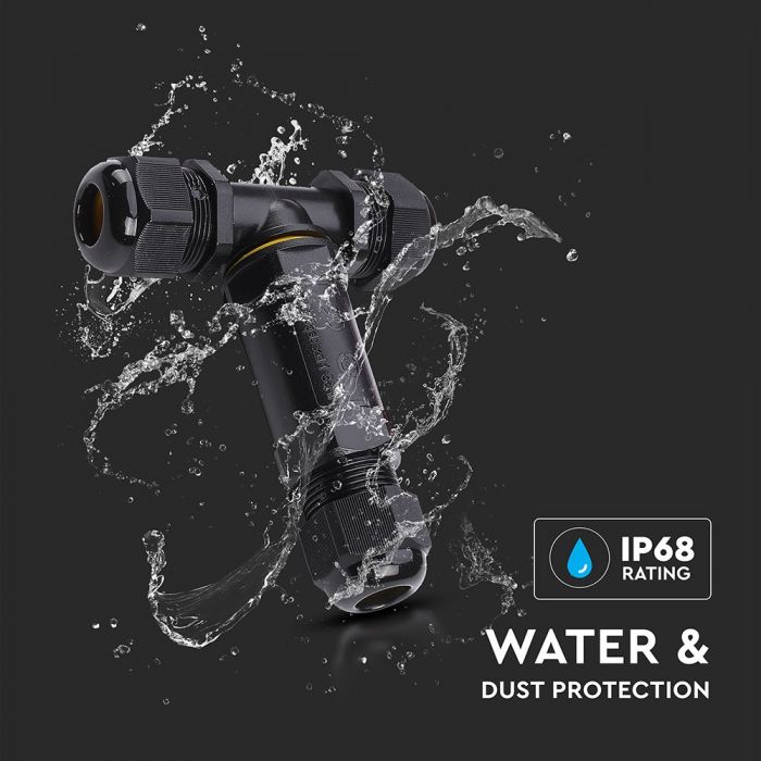 Hermetic connection, black, 8-12mm, 450V, IP68, V-TAC