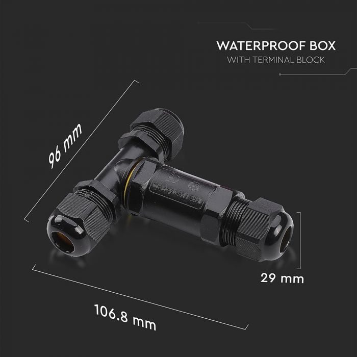 Hermetic connection, black, 8-12mm, 450V, IP68, V-TAC