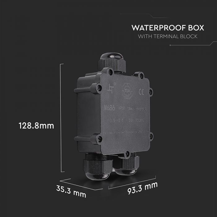 Hermetic connection, black, 8-12mm, 450V, IP68, V-TAC