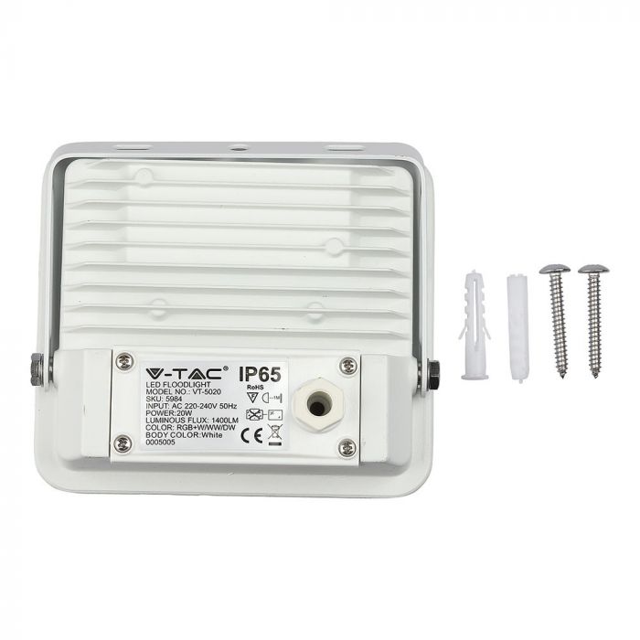 20W (1400Lm) LED SMART Spotlight koos WIFI, BLUETOOTH, RGB+WWW+W+DW, V-TAC, valge korpusega