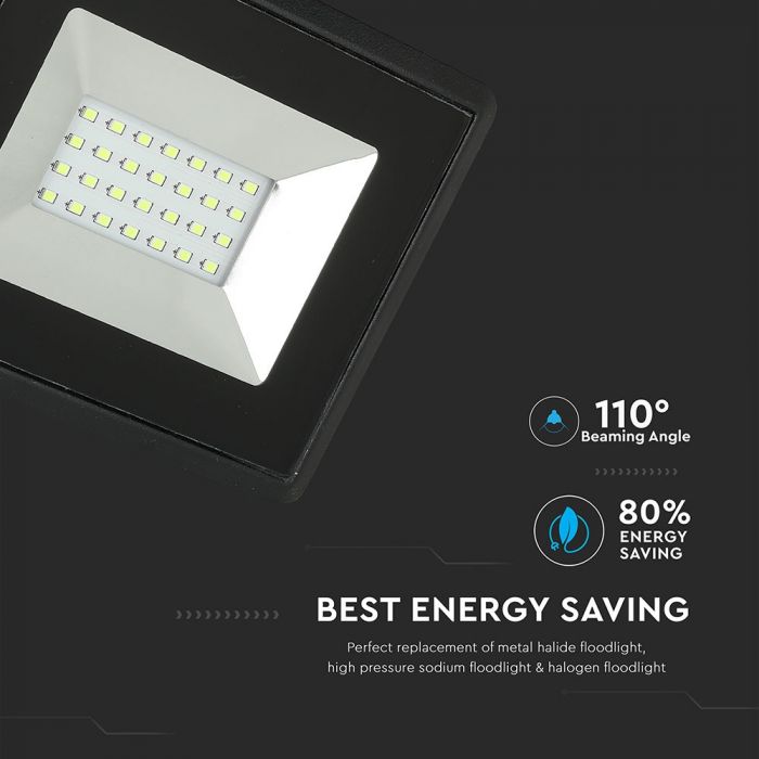 20W LED Spotlight, V-TAC, IP65, E-serien, svart hölje, grönt ljus