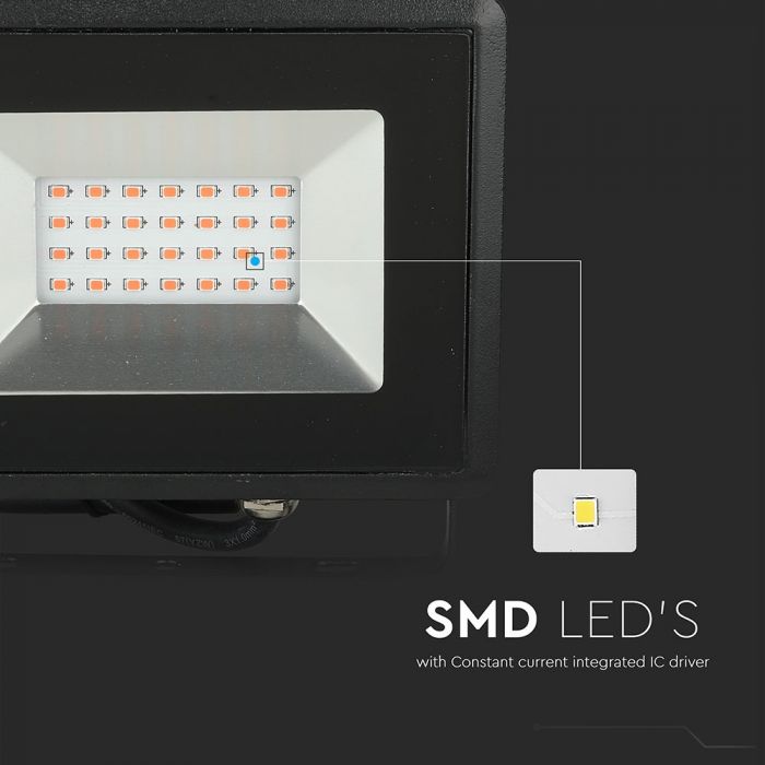 20W LED-strålkastare, V-TAC, IP65, E-serien, svart hölje, rött ljus