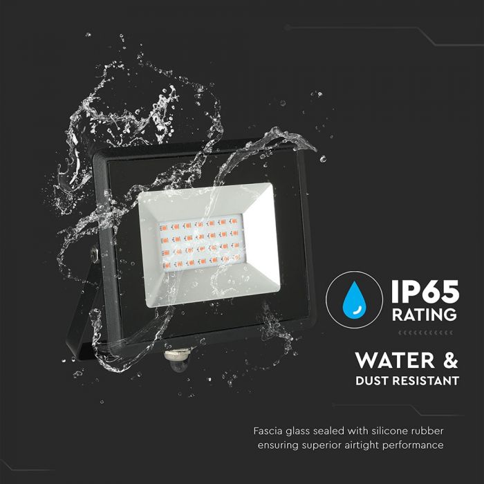 20W LED-strålkastare, V-TAC, IP65, E-serien, svart hölje, rött ljus