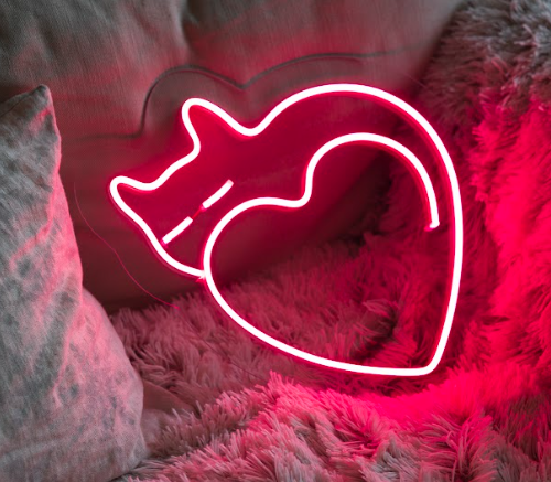 Neona LED izkārtne "cat-heart"
