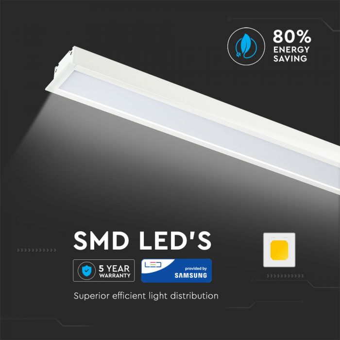 40W(4000Lm) LED Lineārais gaismeklis, iebūvējams, V-TAC SAMSUNG, garantija 5 gadi, auksti balta gaisma 6400K