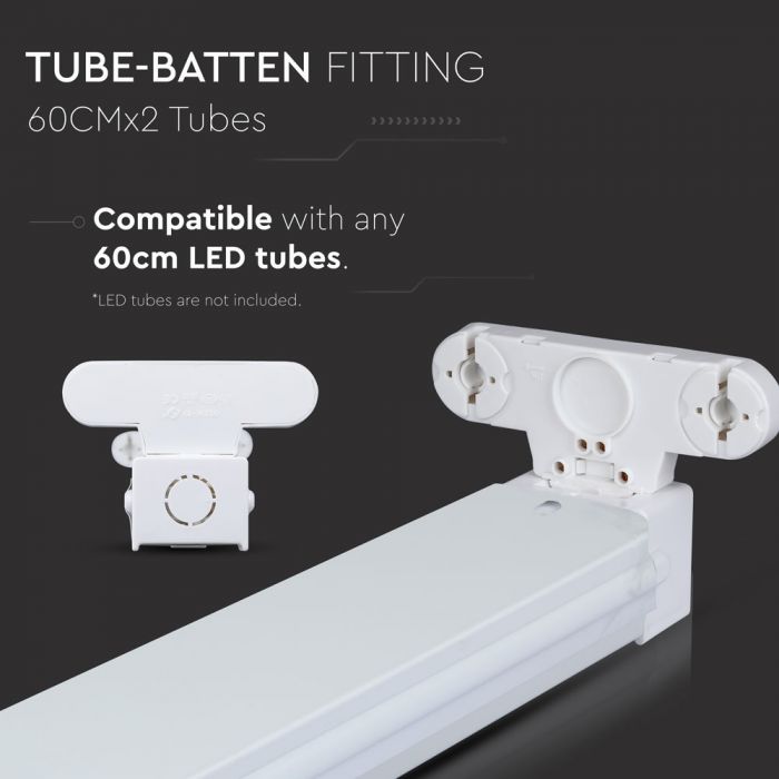 600mm LED T8 dienasgaismu lampu stiprinājumu armatūra 2 spuldzēm, V-TAC