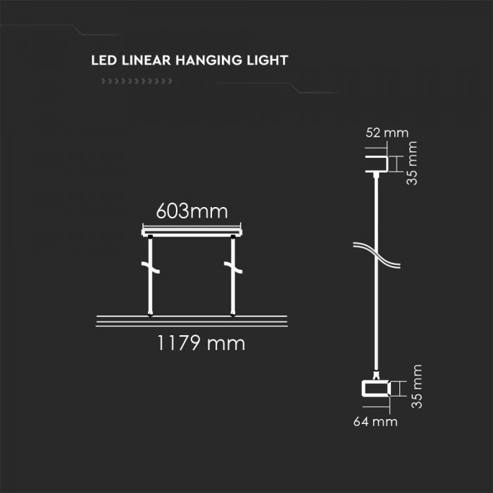 60W(6600Lm) LED Lineārais gaismeklis, iekarams, V-TAC SAMSUNG, garantija 5 gadi, neitrāli balta gaisma 4000K