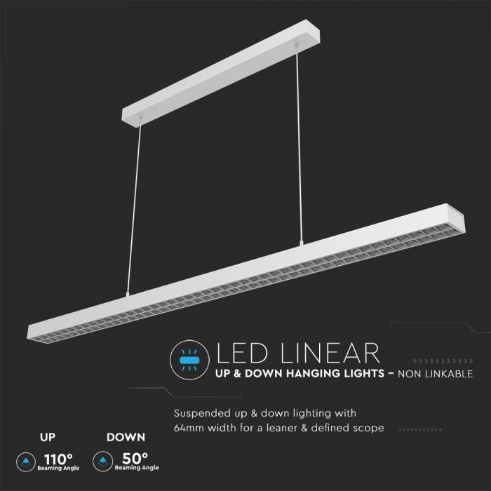 60W(6600Lm) LED Lineārais gaismeklis, iekarams, V-TAC SAMSUNG, garantija 5 gadi, neitrāli balta gaisma 4000K