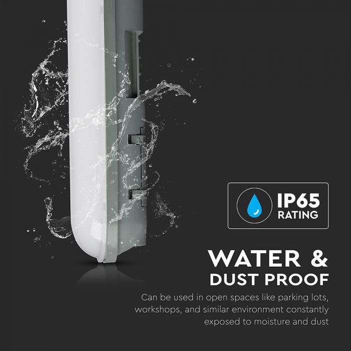 48W(3850Lm) 150cm LED linjär armatur, IP65 vattentät, V-TAC, utan stickpropp (kabelanslutning), kallvitt ljus 6000K