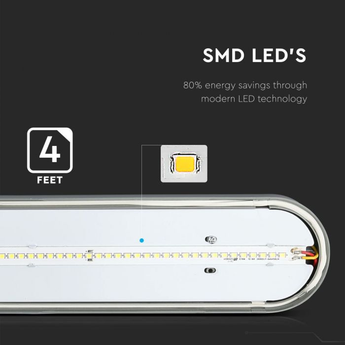 36W(2880Lm) 120cm LED lineārais gaismeklis, IP65 ūdensdrošs, V-TAC, bez kontaktdakšas (kabeļu savienojums), neitrāli balta gaisma 4500K
