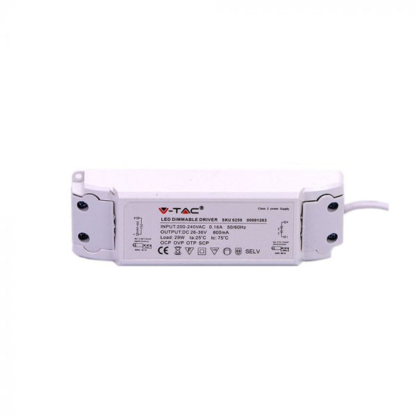29W V-TAC barošanās bloks LED panelim, 0.16A, DC:26-36V, IP20, 800mA