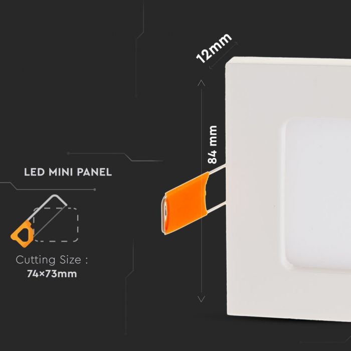 Светодиодная панель 3W(210Lm) встраиваемая квадратная, V-TAC, холодный белый свет 6000K, в комплекте с блоком питания