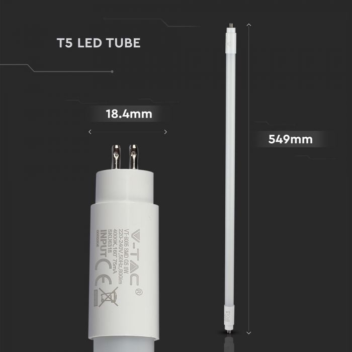 T5 8W(800Lm) LED-pirn, V-TAC, neutraalne valge valgus 4500K