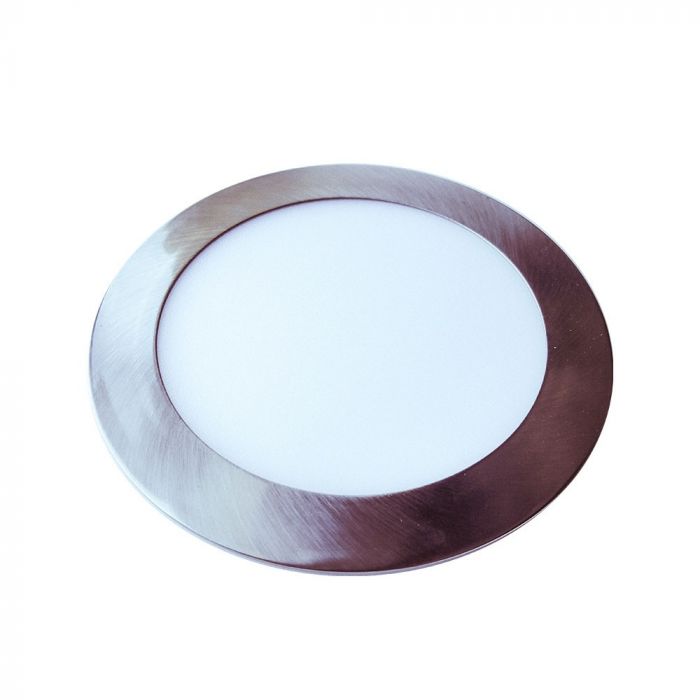 24W(2000Lm) LED Panelis iebūvējams apaļš, satīna niķelis, V-TAC, silti balta gaisma 3000K, komplektā ar barošanās bloku