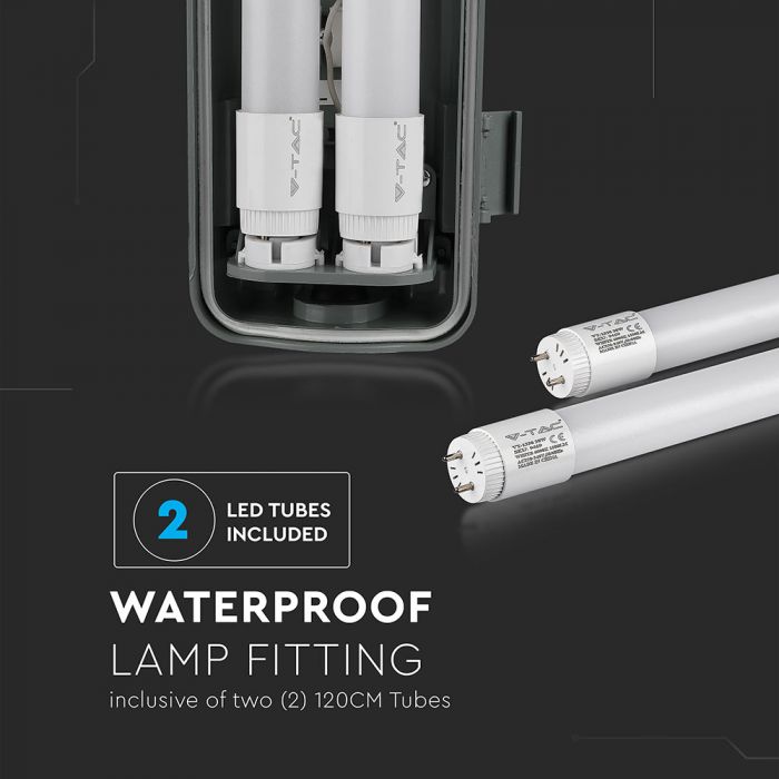 IP65 raam, 2x22W(4000Lm) 150cm T8 LED-lambid, V-TAC Nano, neutraalne valge valgus 4000K