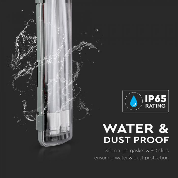 Каркас IP65 с 2х18Вт(3400Лм) 120см светодиодными лампами T8, V-TAC Nano, холодный белый 6400K