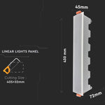 30W(2100Lm) 43cm LED infälld linjär armatur, IP20, V-TAC, utan stickpropp (kabelanslutning), kallvitt ljus 6000K
