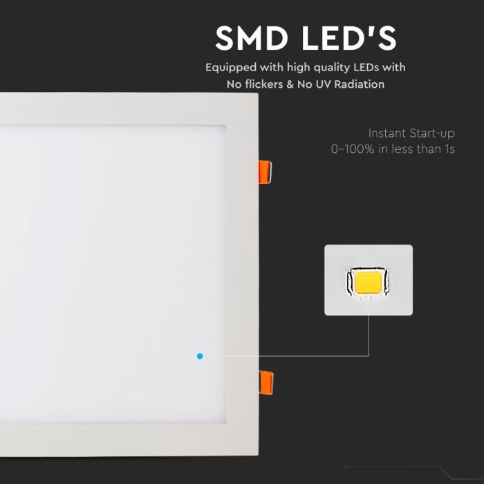 36W(2900Lm) LED Panelis iebūvējams kvadrāta, V-TAC, auksti balta gaisma 6400K, komplektā ar barošanās bloku