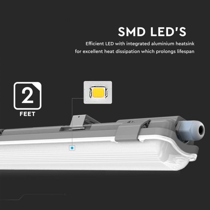 18W(1700Lm) 120cm LED T8 светильник, IP65 водонепроницаемый, V-TAC, нейтральный белый свет 4000K