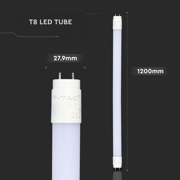 T8 12W(1860Lm) LED spuldze, 120cm NANO Plastic, V-TAC, garantija 5 gadi, A++, IP20, G13, silti balta gaisma 3000K