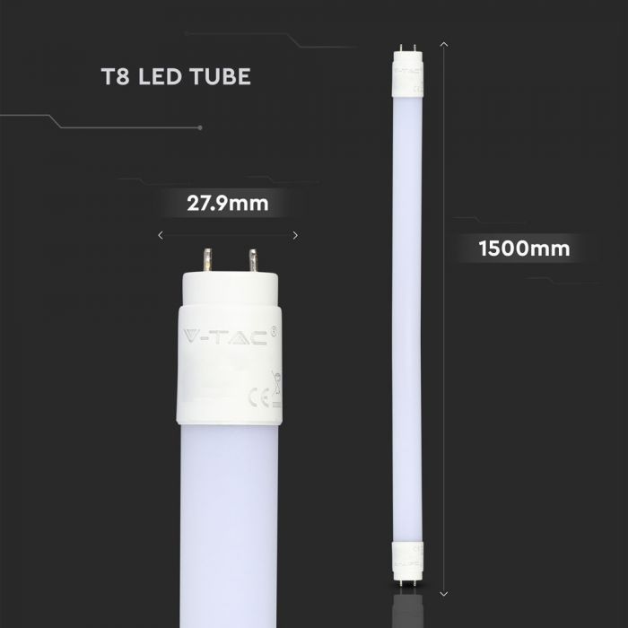 T8 15W(2400Lm) LED spuldze, 150cm NANO Plastic, V-TAC, garantija 5 gadi, A++, IP20, G13, neitrāli balta gaisma 4000K