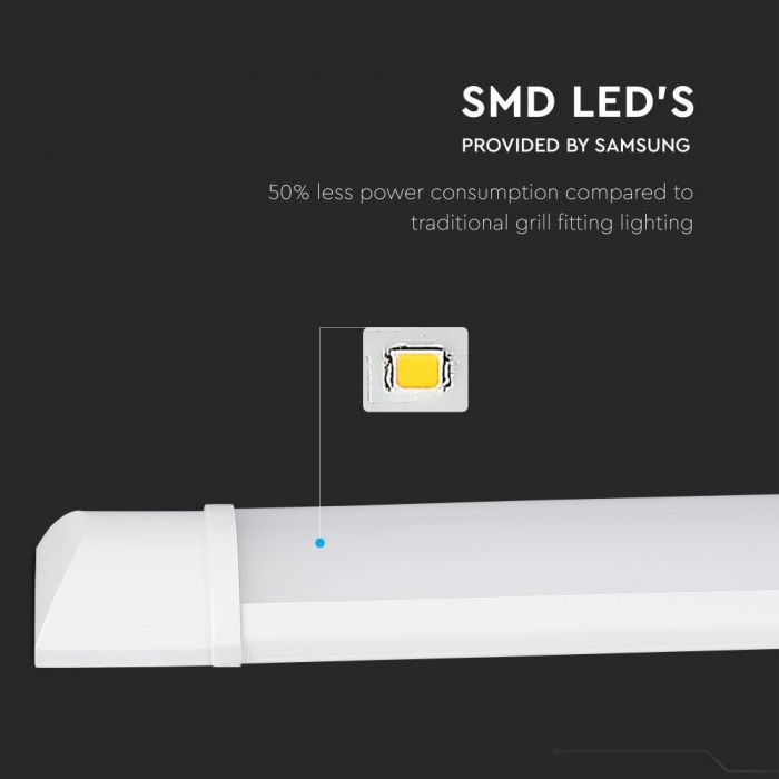 30W (4800Lm) 120cm LED Lineārais gaismeklis, IP20, V-TAC SAMSUNG CHIP, garantija 5 gadi, bez kontaktdakšas(kabeļu savienojums), auksti balta gaisma 6400K