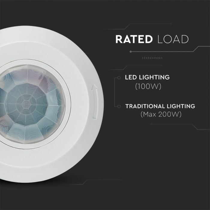 Infrared motion sensor, white, IP20, Max 200W LED, 360°, V-TAC