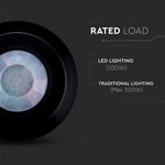 Infrapuna liikumisandur, must, IP20, Max 200W LED, 360°, V-TAC
