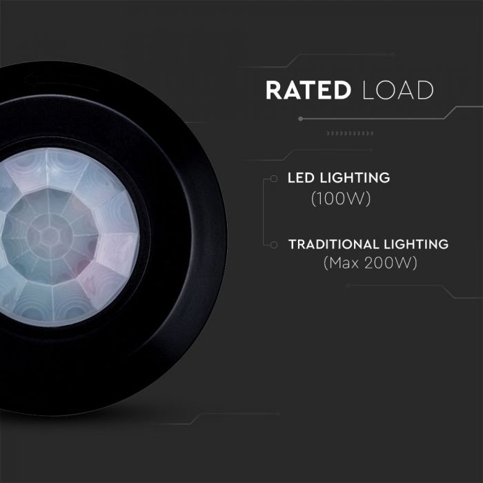 Infrapuna liikumisandur, must, IP20, Max 200W LED, 360°, V-TAC