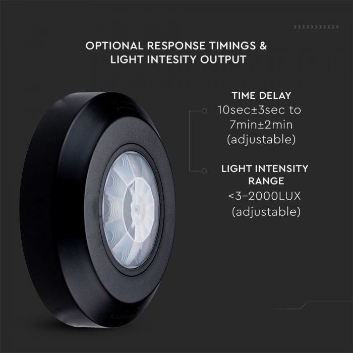 Infrapuna liikumisandur, must, IP20, Max 200W LED, 360°, V-TAC