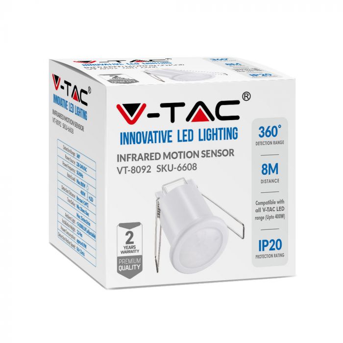 Infrasarkanais kustību sensors, balts, IP20,  Max 400W LED,  360°, V-TAC