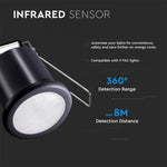 Infrasarkanais kustību sensors, melns, IP20,  Max 400W LED,  360°, V-TAC