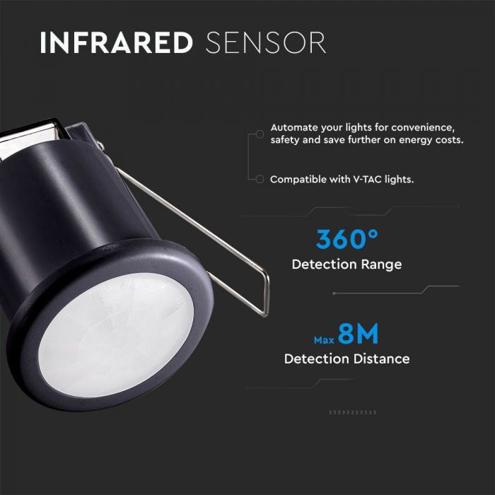 Infrasarkanais kustību sensors, melns, IP20,  Max 400W LED,  360°, V-TAC