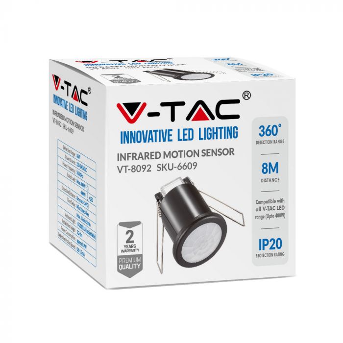 Infrasarkanais kustību sensors, melns, IP20,  Max 400W LED,  360°, V-TAC