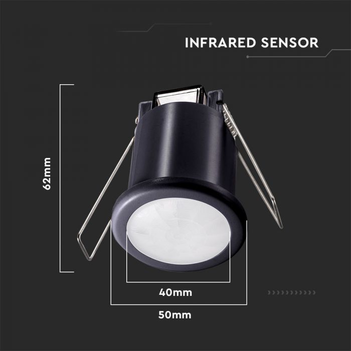 Infrasarkanais kustību sensors, melns, IP20,  Max 400W LED,  360°, V-TAC